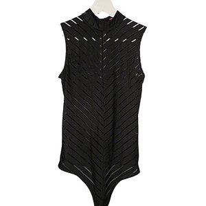 GUESS - Chevron Mesh Bodysuit in Black - Size XS